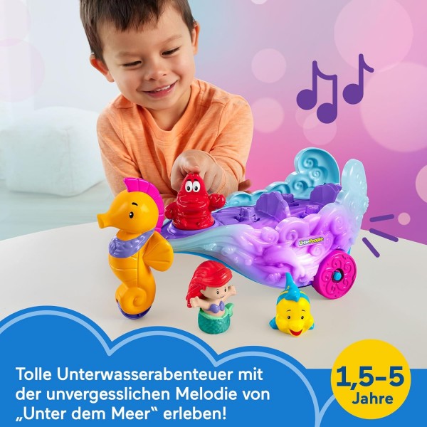 Fisher-Price Little People 유아용 Playset with Disney Princess Ariel and Flounder Characters and Carriage with Music and Lights - HMX83