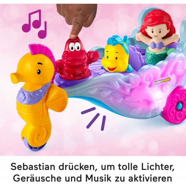 Fisher-Price Little People 유아용 Playset with Disney Princess Ariel and Flounder Characters and Carriage with Music and Lights - HMX83