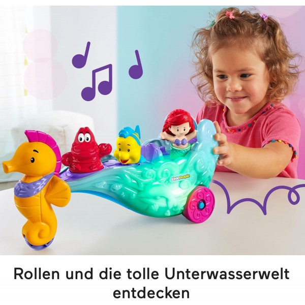 Fisher-Price Little People 유아용 Playset with Disney Princess Ariel and Flounder Characters and Carriage with Music and Lights - HMX83