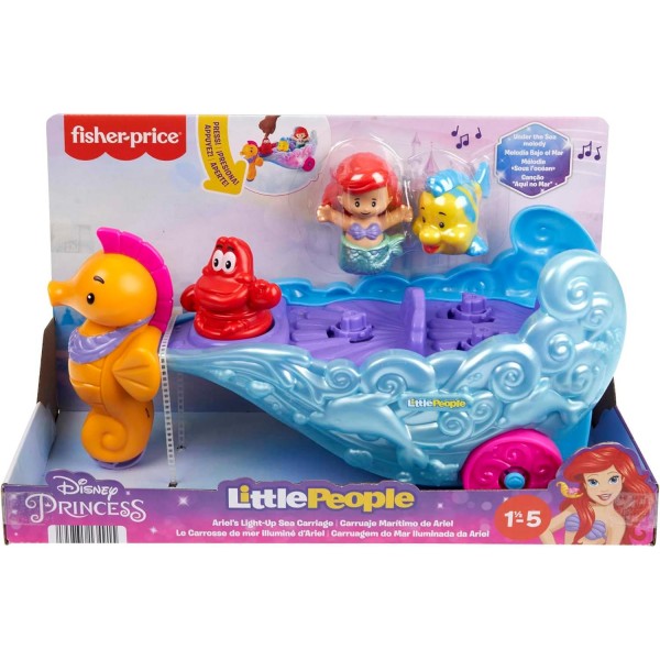 Fisher-Price Little People 유아용 Playset with Disney Princess Ariel and Flounder Characters and Carriage with Music and Lights - HMX83