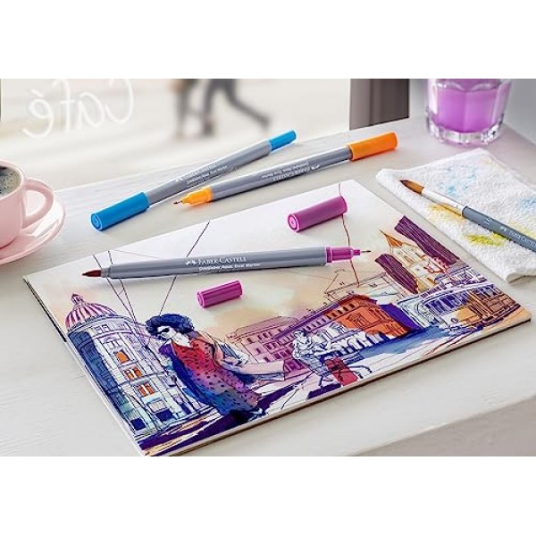 Faber-Castell Goldfaber 수채화 듀얼 아트 마커: 그래피티 - 6가지 색상, 수채색 마커 펜