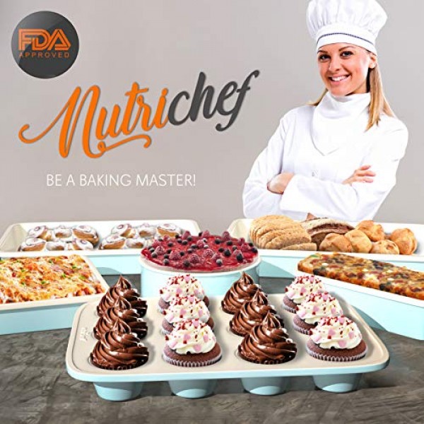 NutriChef 6개 주방 오븐 베이킹 팬 - 붙지 않는 베이킹 시트 세트, 매력적인 녹색 팬 및 흰색 내부 팬, 요리 및 베이킹 케이크 로프, 머핀 등을 위한 고급 주방용품