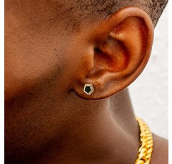 KRKC&CO S925 실버 남성용 귀걸이, 라운드 블랙 Oynx 귀걸이, 8 mm, Oynx 스톤이 포함된 화이트 골드 도금 스터드 귀걸이, 정품 925 스털링 실버, 알레르기 프리 귀걸이, 남성용 