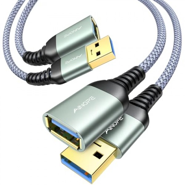 AINOPE USB 3.0 연장 케이블, 2팩 3.3FT, 유형 A 남성-여성 연장 코드 내구성이 뛰어난 편조 소재 고속 데이터 전송 USB 키보드, 마우스, 플래시 드라이브, 하드 드라이브, 프린