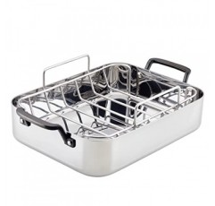 KitchenAid 5겹 클래드 로스팅 팬/로스터(탈착식 랙 포함), 15인치 x 11.5인치, 광택 스테인리스 스틸