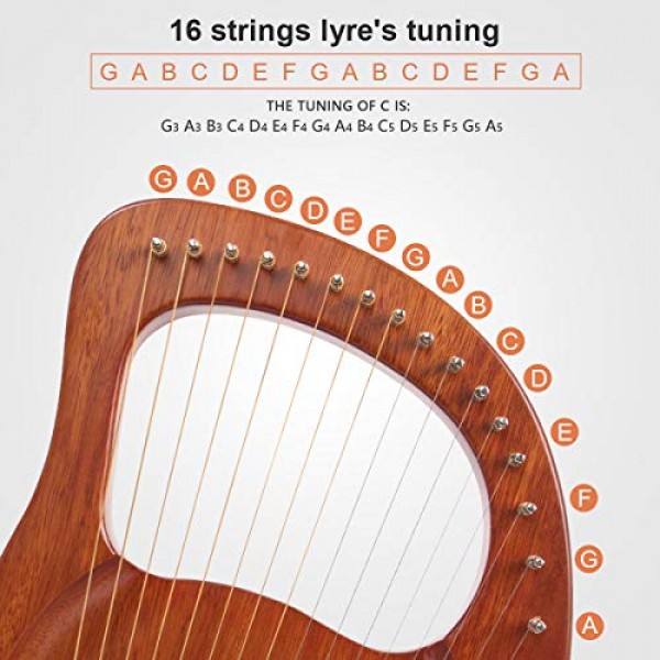 Lyre 하프, AKLOT 16 금속 현 마호가니 Lye 하프, 튜닝 렌치, 예비 현 세트, 픽업, 블랙 긱 백