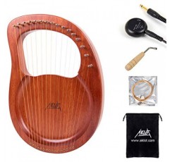 Lyre 하프, AKLOT 16 금속 현 마호가니 Lye 하프, 튜닝 렌치, 예비 현 세트, 픽업, 블랙 긱 백