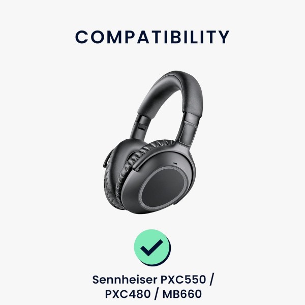 Sennheiser PXC550 / PXC480 / MB660 패드와 호환되는 kwmobile 2X 이어 패드 - 오버이어 헤드폰용 합성 가죽 헤드폰 패드 블랙