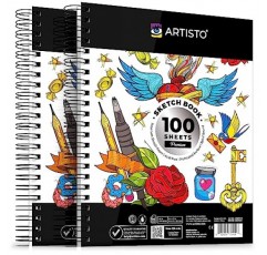 Artisto 9x12인치 프리미엄 스케치북 세트, 나선형 제본, 2팩, 200매(100g/m2), 무산성 도화지, 어린이, 청소년 및 성인에게 적합합니다.