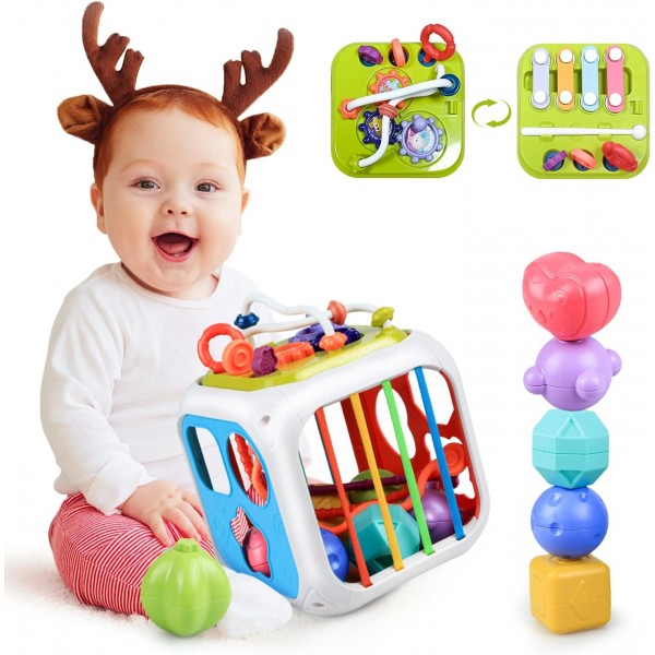 Kizmyee Montessori Toy from 1 Years, Baby 감각 장난감 with 다채로운 Cube, Shape Sorting 스태킹 Toy Motor Skills 학습 선물 대 한 Babys 유아 1 2 3 년