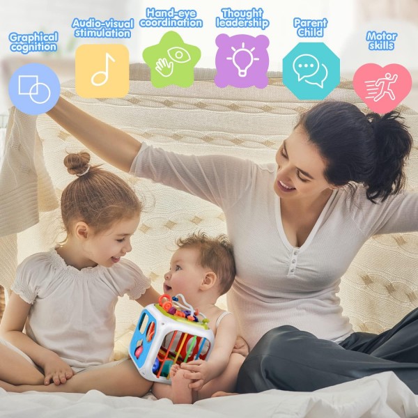 Kizmyee Montessori Toy from 1 Years, Baby 감각 장난감 with 다채로운 Cube, Shape Sorting 스태킹 Toy Motor Skills 학습 선물 대 한 Babys 유아 1 2 3 년