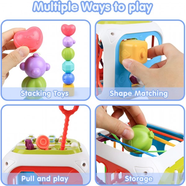 Kizmyee Montessori Toy from 1 Years, Baby 감각 장난감 with 다채로운 Cube, Shape Sorting 스태킹 Toy Motor Skills 학습 선물 대 한 Babys 유아 1 2 3 년