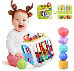 Kizmyee Montessori Toy from 1 Years, Baby 감각 장난감 with 다채로운 Cube, Shape Sorting 스태킹 Toy Motor Skills 학습 선물 대 한 Babys 유아 1 2 3 년