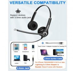 마이크 소음 제거 기능이 있는 헤드셋 PC 3.5mm 잭, 노트북 스마트폰 컴퓨터 게임 PS4용 온이어 스테레오 헤드폰 휴대 전화, 비즈니스 홈 오피스 콜 센터 줌 Skype, 선명한 