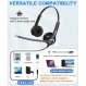 마이크 소음 제거 기능이 있는 헤드셋 PC 3.5mm 잭, 노트북 스마트폰 컴퓨터 게임 PS4용 온이어 스테레오 헤드폰 휴대 전화, 비즈니스 홈 오피스 콜 센터 줌 Skype, 선명한 