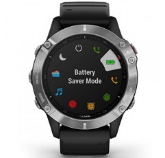 Garmin fenix 6, 프리미엄 멀티스포츠 GPS 시계, 열 및 고도 조정 V02 Max, 맥박 산소 센서 및 훈련 부하 초점, 블랙 밴드가 있는 실버