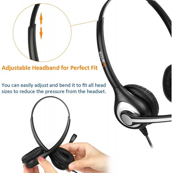 Gigaset DA710 DA810A Siemens Optipoint 500 Polycom VVX411 Plantronics Avaya NEC(602QS2) Binaural QD 602QS2용 마이크 소음 제거 및 빠른 연결 해제가 있는 Wantek RJ9 전화 헤드셋, 유선 전화 헤드