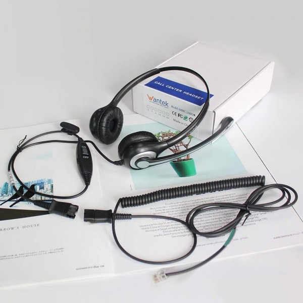 Gigaset DA710 DA810A Siemens Optipoint 500 Polycom VVX411 Plantronics Avaya NEC(602QS2) Binaural QD 602QS2용 마이크 소음 제거 및 빠른 연결 해제가 있는 Wantek RJ9 전화 헤드셋, 유선 전화 헤드