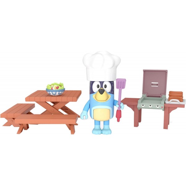 Giochi Preziosi - PIC Nick Grill 주방 및 모자 셰프를 위한 테이블과 벤치가 있는 Bluey 그릴 피규어 BLY10200 3세 이상의 어린이를 위한 액세서리