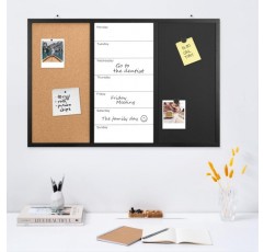 Navaris 3in1 조합 보드 90x60x1.5 cm - 초크 보드 화이트 보드 코르크 핀 보드 - 메모 보드 자기 페이지 주간 계획 초크 핀 자석 90x60 cm 주간 플래너 - 블랙 보드 핀 보드