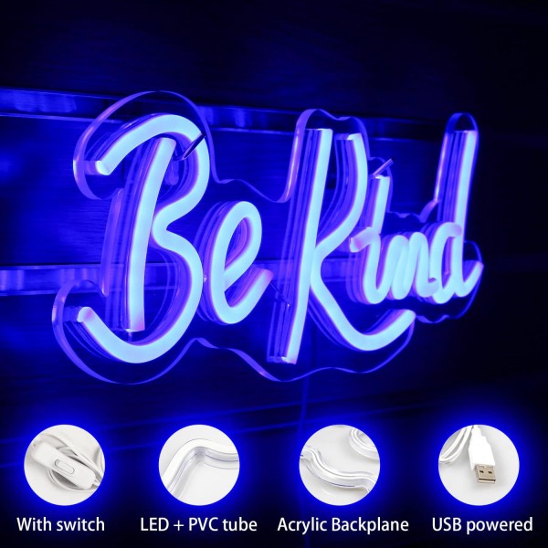 Be Kind Neon Signs Blue Letter 네온 등 Be Kind Letter 빛 Sign 벽 Decor