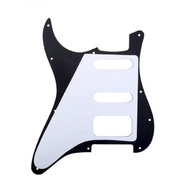 Musiclily Pro 11홀 라운드 코너 HSS 기타 Strat Pickguard 험버커(미국/멕시코용 펜더 Stratocaster 3나사 험버킹 장착 오픈 픽업, 3겹 검정색)