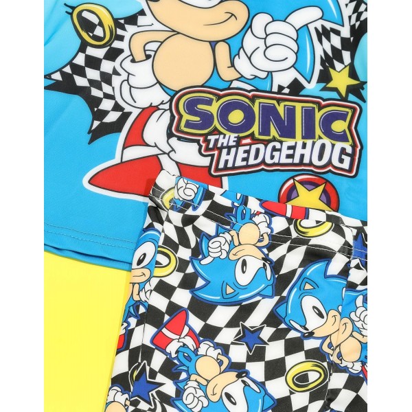 Sonic the Hedgehog 수영복 소년 2피스 체커 티셔츠 반바지 수영 세트 3-4년