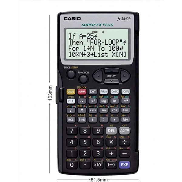 CASIO 학교 계산기 모델 FX 5800 P, 배터리 작동, 검은색 공학용 계산기