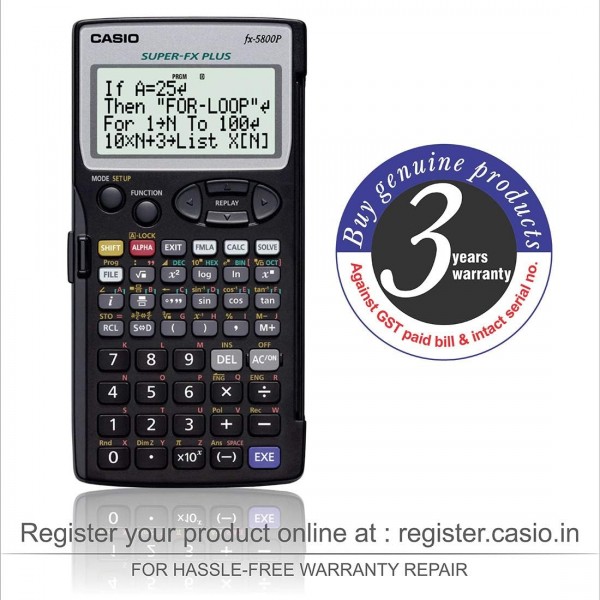 CASIO 학교 계산기 모델 FX 5800 P, 배터리 작동, 검은색 공학용 계산기