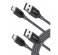 고속 충전 케이블, Anker [2팩 6피트] Powerline+ USB-C - USB-A, 이중 편조 나일론, USB 유형 C, Samsung Galaxy S10/ S9 / S9+ / S8 / S8+, iPad Pro 2018, MacBook 등용( 회색)