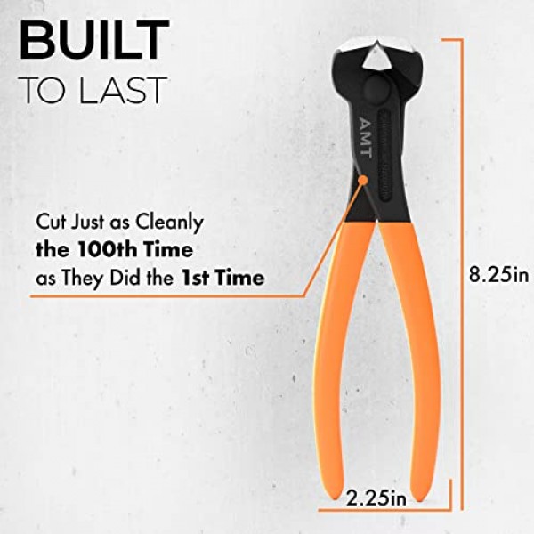 AMERICAN MUTT TOOLS 8인치 엔드 커팅 플라이어, 엔드 커팅 니퍼 – 고강도 엔드 니퍼 플라이어 및 네일 풀러 플라이어 | 못 당기는 도구, 엔드 닙, 프렛 니퍼, 엔드 커터 플라