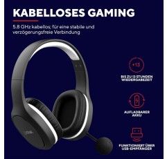 PS5, PS4 및 PC용 Trust Gaming GXT 391 Thian 무선 헤드폰, 5.8GHz, USB 동글, 오버이어, 충전식, 마이크가 장착된 게임용 헤드셋, 가볍고 내구성이 뛰어난 - 블랙 Thian 무선 헤드폰 
