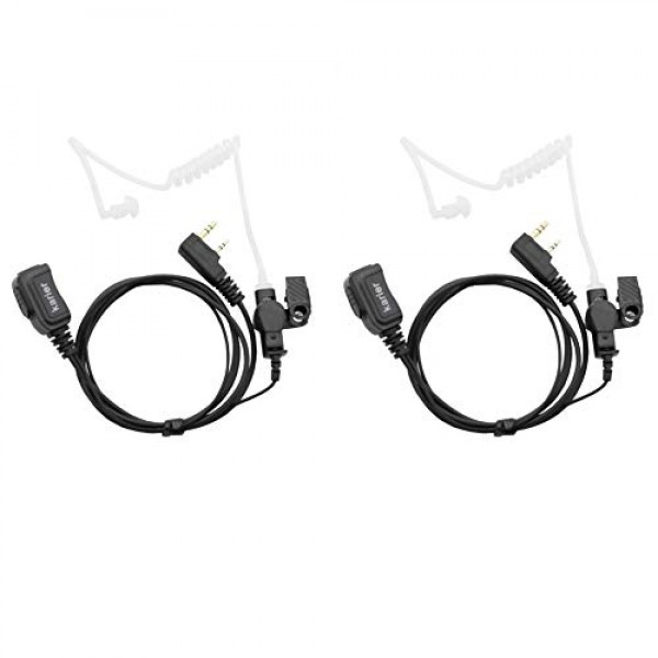 Baofeng UV-5R BF-F8HP UV-82 Retevis H-777 RT21 RT22 Kenwood 2 핀 양방향 라디오 헤드셋 (2 팩)과 호환되는 마이크가있는 투명 음향 튜브 이어폰