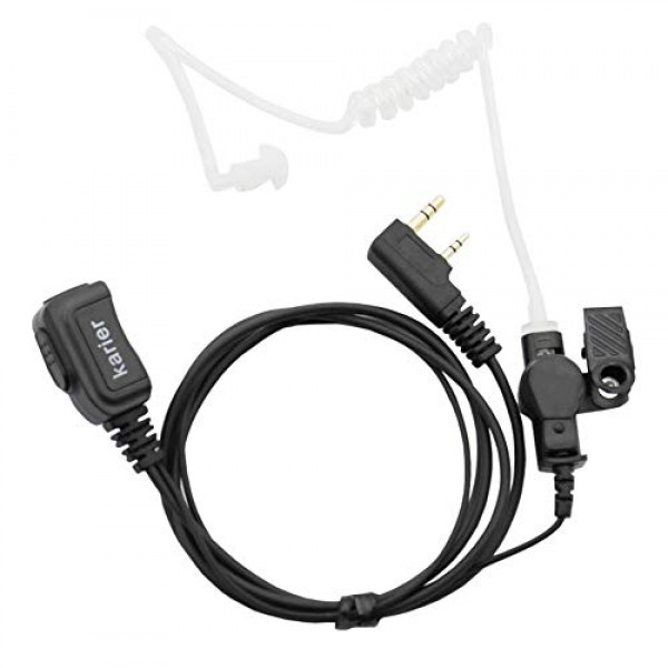 Baofeng UV-5R BF-F8HP UV-82 Retevis H-777 RT21 RT22 Kenwood 2 핀 양방향 라디오 헤드셋 (2 팩)과 호환되는 마이크가있는 투명 음향 튜브 이어폰