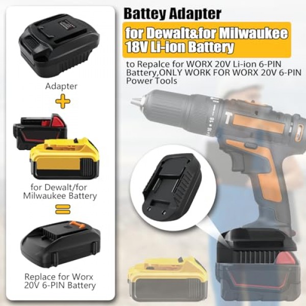 Dewalt 18V/20V 리튬 이온 배터리 및 Milwaukee M18 18V 리튬 이온 배터리 용 배터리 어댑터 Worx 20V 6PIN WA3520 WA3525 WA3575 WA3578 무선 도구 (6PIN 어댑터) 용 변환
