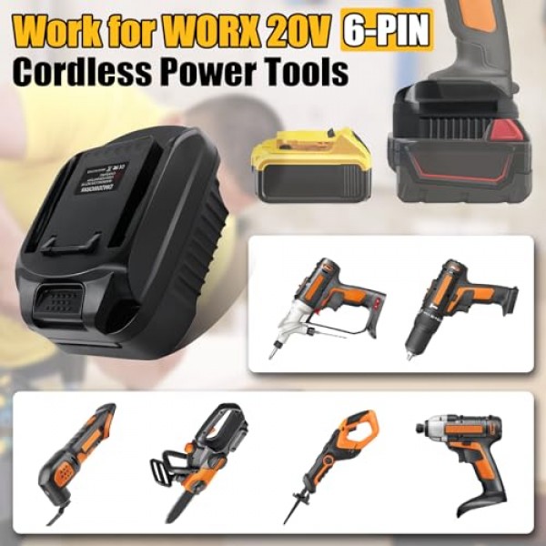 Dewalt 18V/20V 리튬 이온 배터리 및 Milwaukee M18 18V 리튬 이온 배터리 용 배터리 어댑터 Worx 20V 6PIN WA3520 WA3525 WA3575 WA3578 무선 도구 (6PIN 어댑터) 용 변환