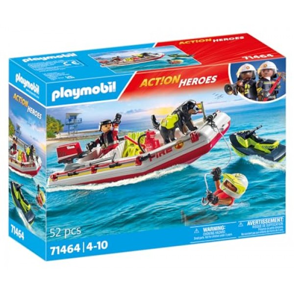 Playmobil 71464 액션 히어로즈: 수상 스쿠터가 달린 소방선, 흥미진진한 수중 구조, 재미있는 상상력 역할 놀이, 4세 이상 어린이에게 적합한 현실적인 플레이 세트