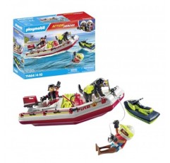 Playmobil 71464 액션 히어로즈: 수상 스쿠터가 달린 소방선, 흥미진진한 수중 구조, 재미있는 상상력 역할 놀이, 4세 이상 어린이에게 적합한 현실적인 플레이 세트
