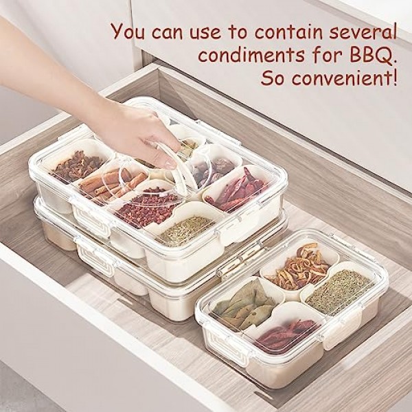 뚜껑과 손잡이가 있는 amokk 분할 서빙 트레이 스낵 상자 Charcuterie 컨테이너 사탕, 과일, 견과류, 스낵, 파티, 엔터테인먼트, 피크닉용 휴대용 스낵 플래터 주최자(8개 구