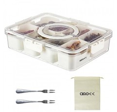 뚜껑과 손잡이가 있는 amokk 분할 서빙 트레이 스낵 상자 Charcuterie 컨테이너 사탕, 과일, 견과류, 스낵, 파티, 엔터테인먼트, 피크닉용 휴대용 스낵 플래터 주최자(8개 구