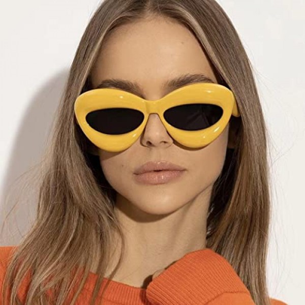 FEISEDY 팽창된 고양이 눈 선글라스 여성 Y2K 멋진 미래 지향적 안경 Chunky Frame B4126이 있는 트렌드 스트리트 스타일을 위한 재미있는 세련된 오렌지 선글라스