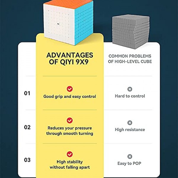 LiangCuber QY 스피드 큐브 9x9 스티커 없는 75MM 9x9x9 퍼즐 큐브 매직(2021 버전)
