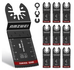 10개 바이메탈 진동 도구 블레이드, 1-3/8 손톱, 금속, 목재, 플라스틱, 진동 톱 블레이드가 있는 목재용 곡선 가장자리 멀티툴 블레이드 Dewalt Milwaukee Bosch Worx Ryobi(34MM)에