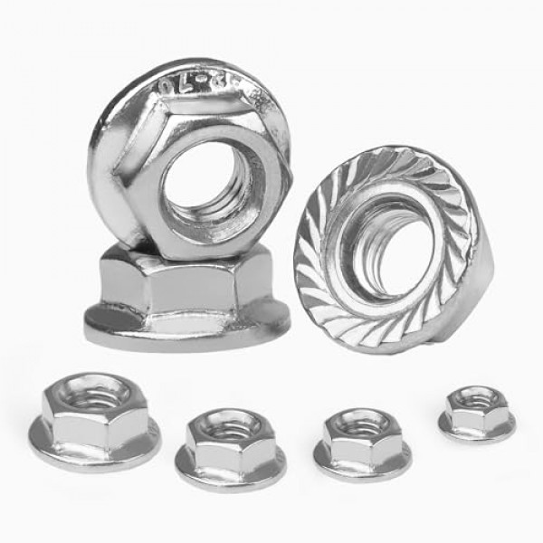 M6 x 1mm(100개)플랜지 너트, 304 스테인레스 스틸 톱니 모양의 플랜지 미터법 육각 잠금 너트, 밝은 마감, 전체 나사
