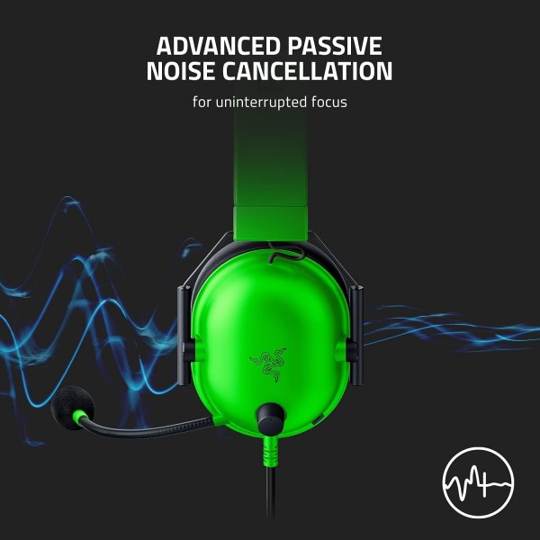 Razer BlackShark V2 X - 다중 플랫폼 유선 e스포츠 헤드셋(Triforce 50mm 드라이버, 고급 패시브 소음 제거, 7.1 서라운드 사운드, 하이퍼클리어 카디오이드 마이크) 녹색 Razer Blac