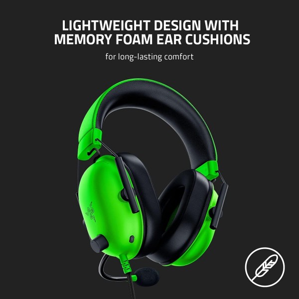 Razer BlackShark V2 X - 다중 플랫폼 유선 e스포츠 헤드셋(Triforce 50mm 드라이버, 고급 패시브 소음 제거, 7.1 서라운드 사운드, 하이퍼클리어 카디오이드 마이크) 녹색 Razer Blac