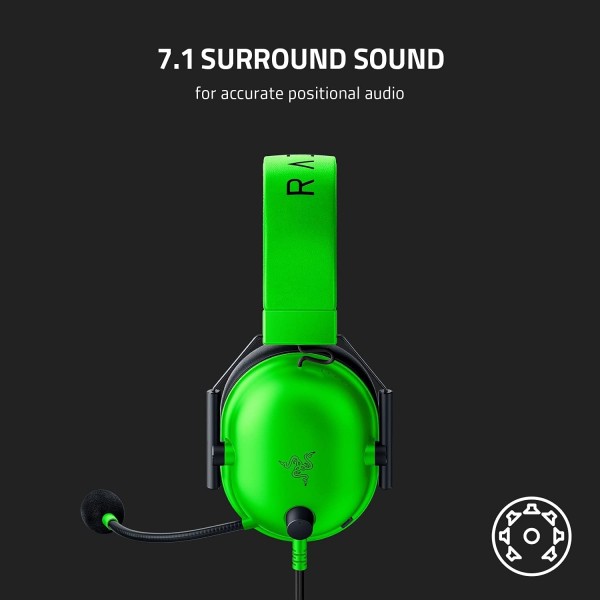 Razer BlackShark V2 X - 다중 플랫폼 유선 e스포츠 헤드셋(Triforce 50mm 드라이버, 고급 패시브 소음 제거, 7.1 서라운드 사운드, 하이퍼클리어 카디오이드 마이크) 녹색 Razer Blac