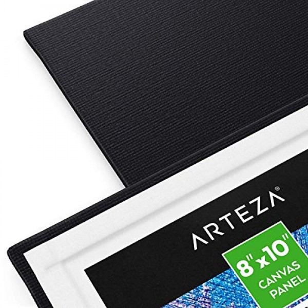 그림용 Arteza 페인트 캔버스, 14개 팩, 8 x 10인치, 빈 검정색 캔버스 보드, 100% 면 아트 캔버스, 8온스 게소 프라이밍, 성인 및 청소년을 위한 미술 용품, 아크릴 붓기 및 