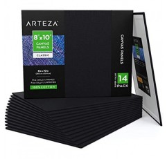 그림용 Arteza 페인트 캔버스, 14개 팩, 8 x 10인치, 빈 검정색 캔버스 보드, 100% 면 아트 캔버스, 8온스 게소 프라이밍, 성인 및 청소년을 위한 미술 용품, 아크릴 붓기 및 