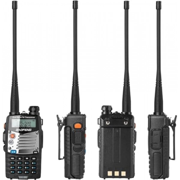 BAOFENG UV-5R 8W 햄 라디오 핸드헬드, 128채널 듀얼 밴드 양방향 라디오, 이어피스 및 마이크가 포함된 아마추어 라디오, 프로그래밍 케이블, 771 안테나(2팩)